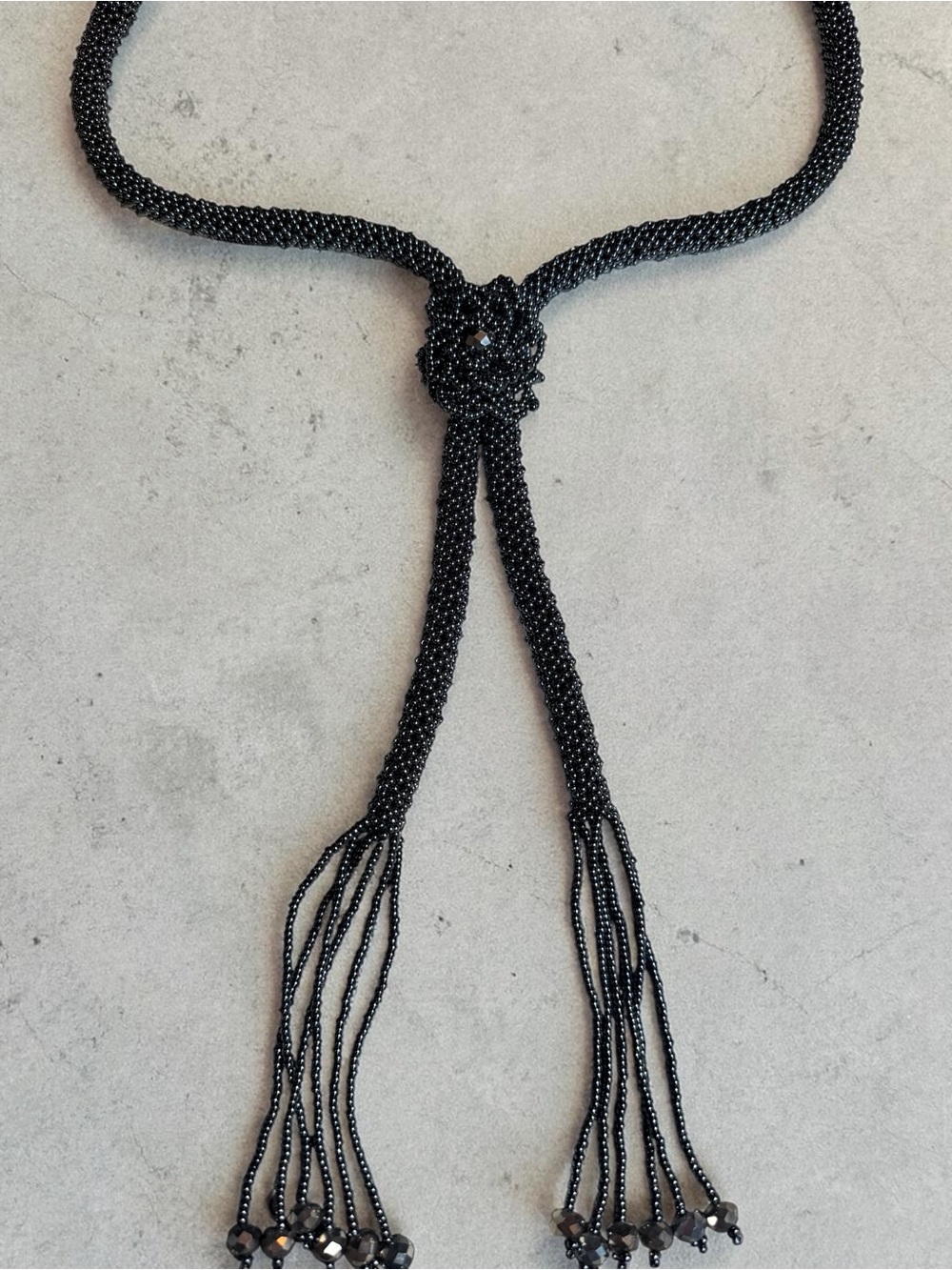 Black Beaded Lariat Necklace